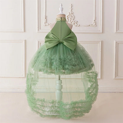 Elegant Baby Party Dress – Sequin Princess Gown with Big Bow & Train