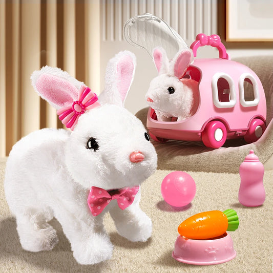 Plush Rabbit Electronic Pet – Interactive Toy for Kids with DIY Outfits