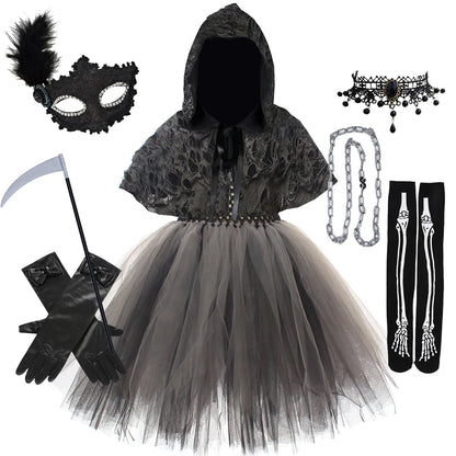 Girls Evil Halloween Outfit – Grim Reaper Carnival Costume