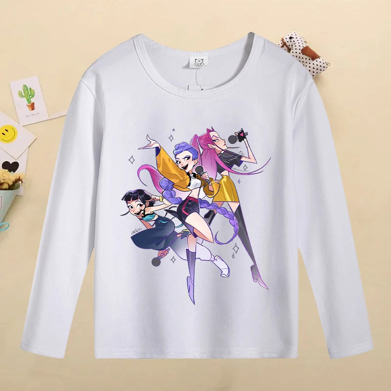 Kpop Demon Hunters Kids T-Shirt – Kawaii Cartoon Long Sleeve Top