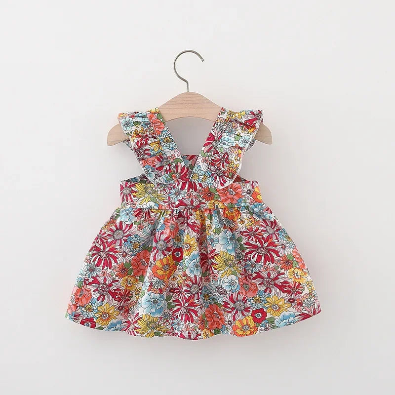 Girls’ Full Print Flower Halter Dress Outfit Set