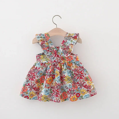 Girls’ Full Print Flower Halter Dress Outfit Set