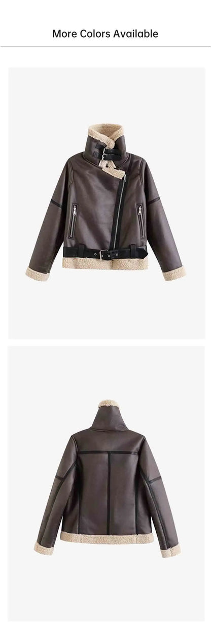 Retro Moto Style Coat – 2024 A/W Women's Fur Outerwear