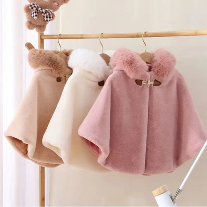Baby Girl Winter Cloak with Faux Fur Hood
