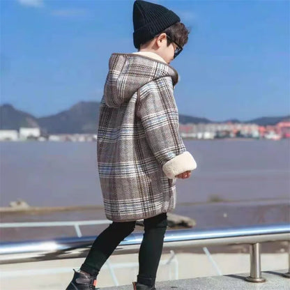 Girls’ Winter Wool Coat – Thicken Velvet-Lined