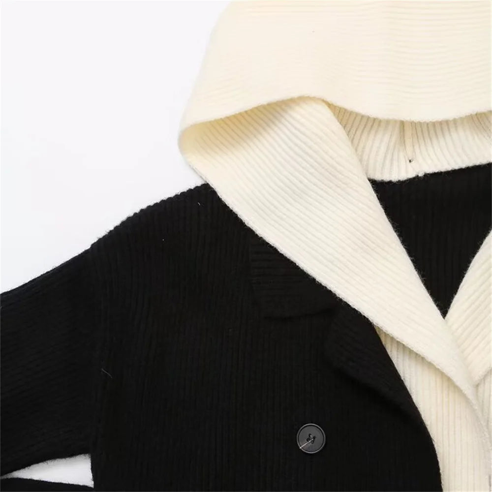 Chic Autumn Hooded Knit Coat – 2-in-1 Style