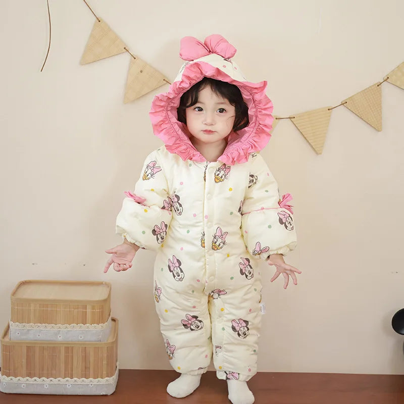 Winter Cotton Jumpsuit – Minnie Magic (0–1Y)