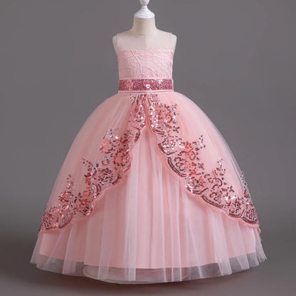 Girls Elegant Lace Wedding & Party Princess Dress