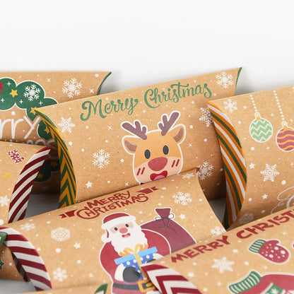 10pcs Christmas Pillow-Shaped Gift Boxes – Kraft Paper Candy & Cookie Packaging