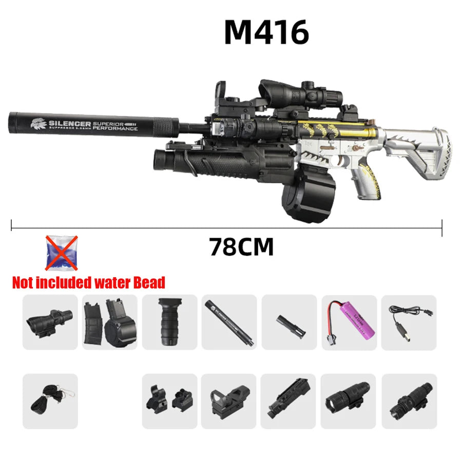 Ultra Shoppings 416 fully equipped automatic toy gun firing 7-8mm hydrogel bullets, with infrared reloading, ideal for boys' New Year's gift