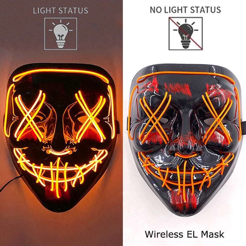 Wireless Neon LED Purge Mask – Glowing Halloween Party Mask