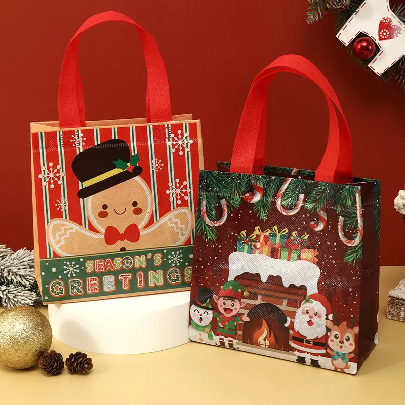 4pcs Christmas Gift Bags – Santa & Snowman Non-Woven Xmas Decorations & Packaging