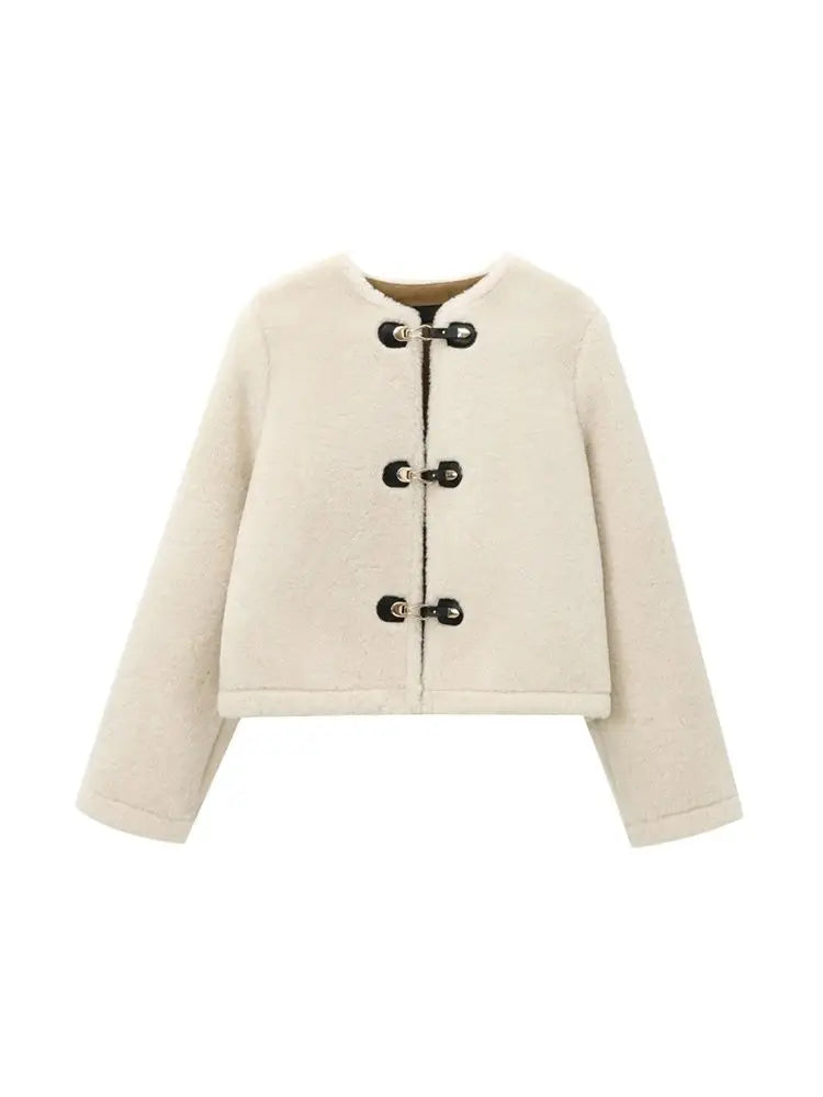 Elegant Faux Fur Outerwear – Long Sleeve Jacket