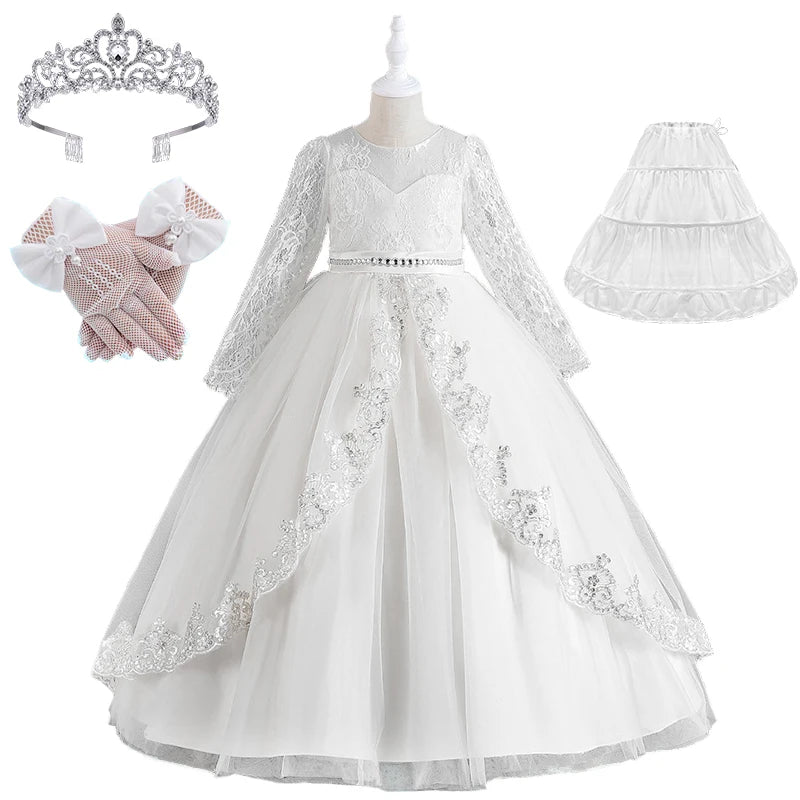 Girls Evening Dress – Lace Embroidered Party Gownn