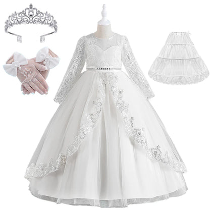 Girls Evening Dress – Lace Embroidered Party Gownn