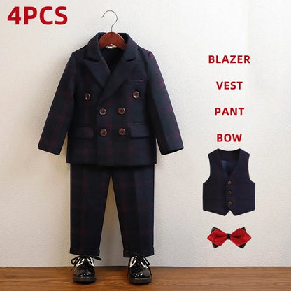 Kids’ Red Plaid Blazer Set – 1–10Y Boys’ Formal Performance Outfit