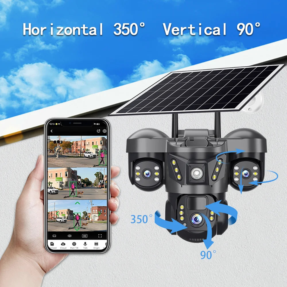 Triple Lens 15MP 4G Solar Security Camera | 10X Zoom | PIR Motion Detect