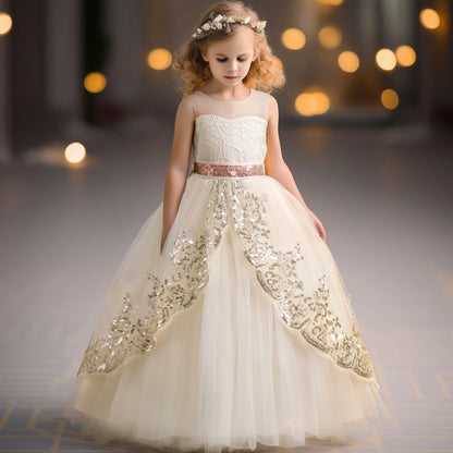 Girls Elegant Lace Wedding & Party Princess Dress