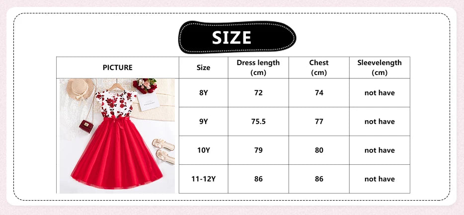 Girls' Floral Tulle Dress with Belt – Ages 8–12