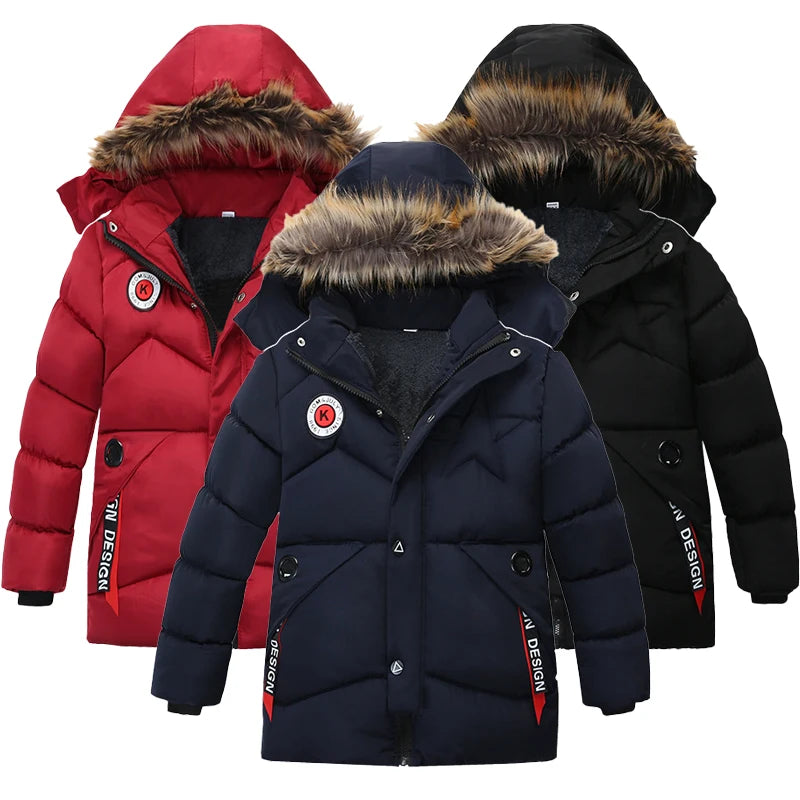 Boys' Winter Coat with Fur Hood – Warm, Plush-Lined Jacket (2–8 Years)