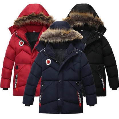 Boys' Winter Coat with Fur Hood – Warm, Plush-Lined Jacket (2–8 Years)