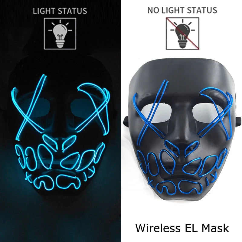 Wireless Neon LED Purge Mask – Glowing Halloween Party Mask