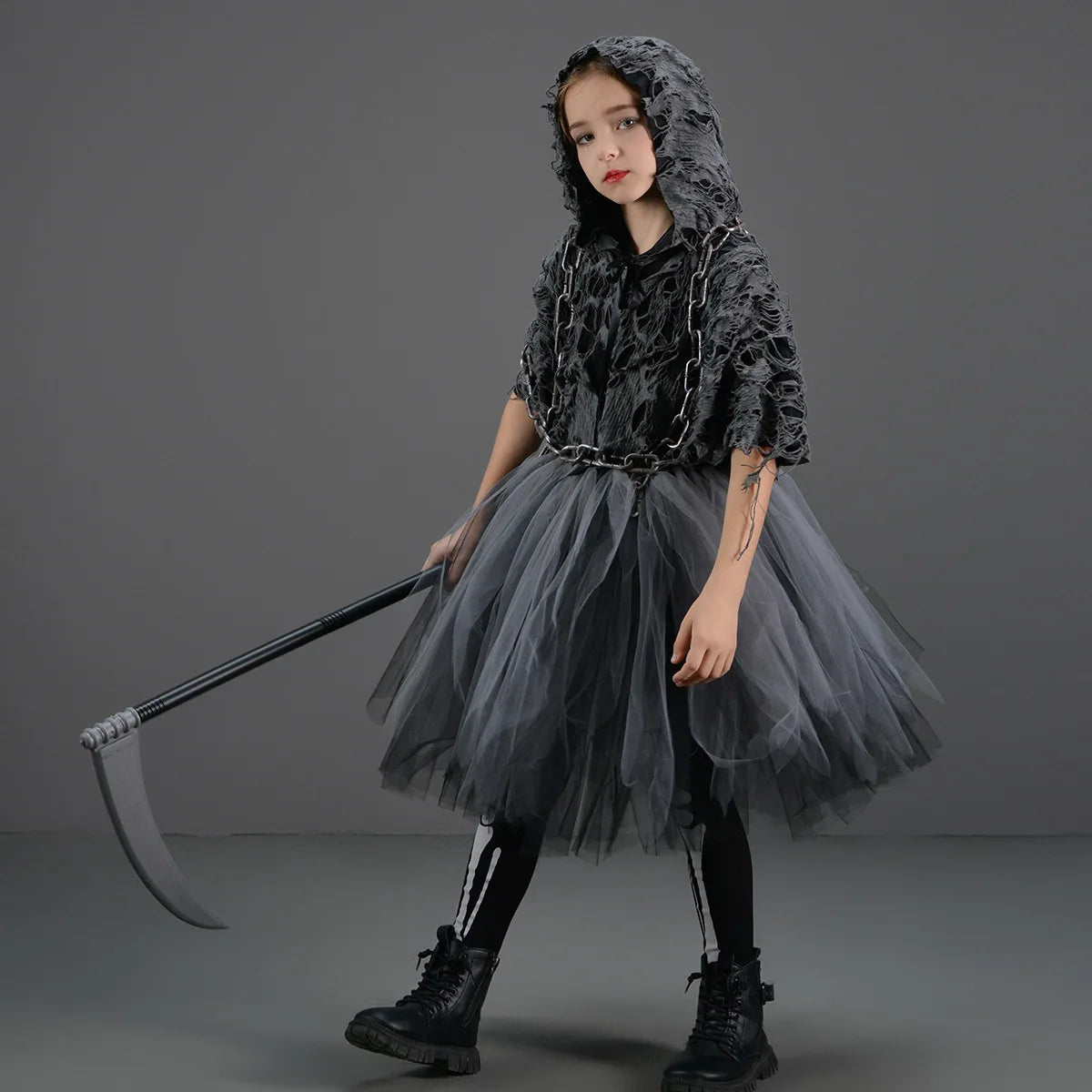 Girls Evil Halloween Outfit – Grim Reaper Carnival Costume