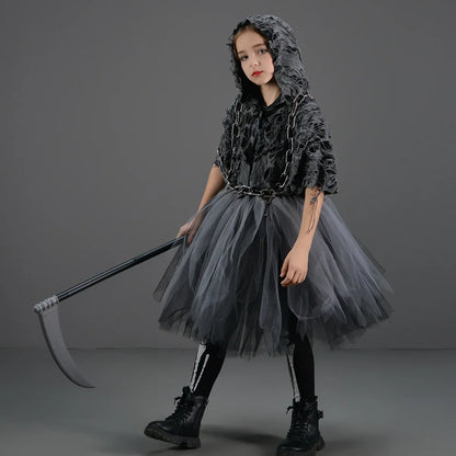 Girls Evil Halloween Outfit – Grim Reaper Carnival Costume