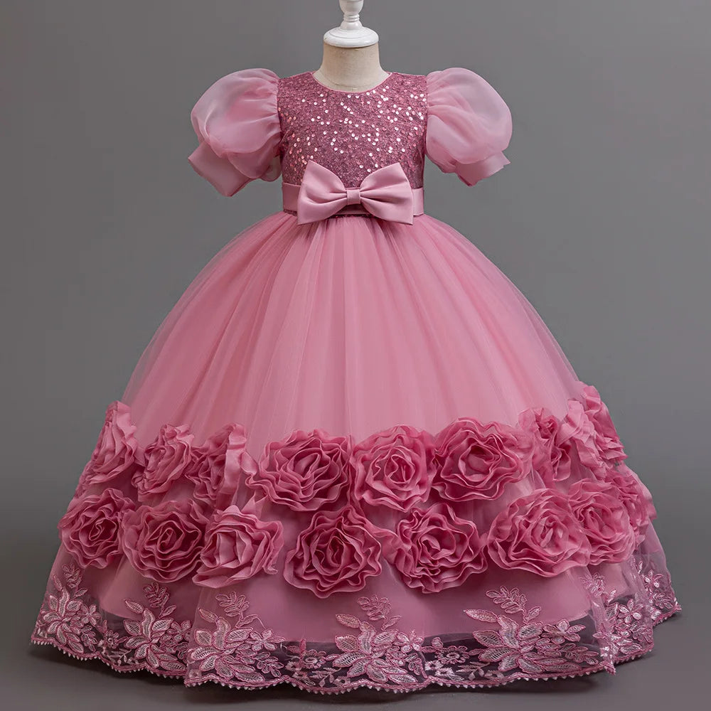 Elegant Long Sequin Dress for Girls 4–12 Years