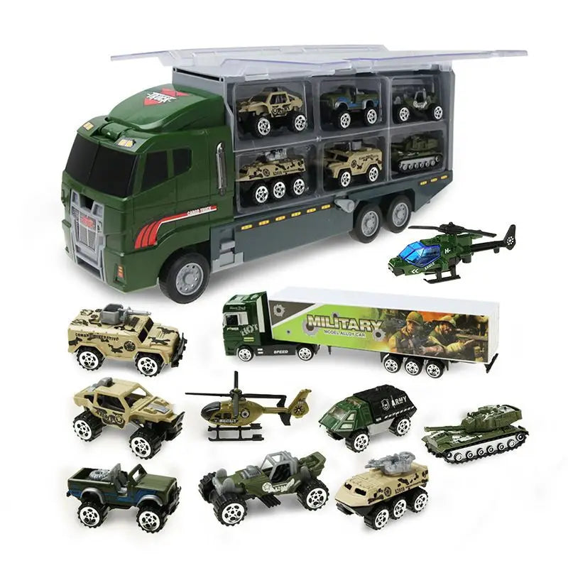 Big Trucks Mini Diecast Set – Carrier, Helicopter, Tank & More for Kids!