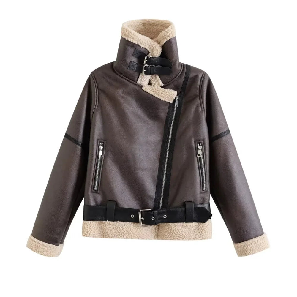 Retro Moto Style Coat – 2024 A/W Women's Fur Outerwear