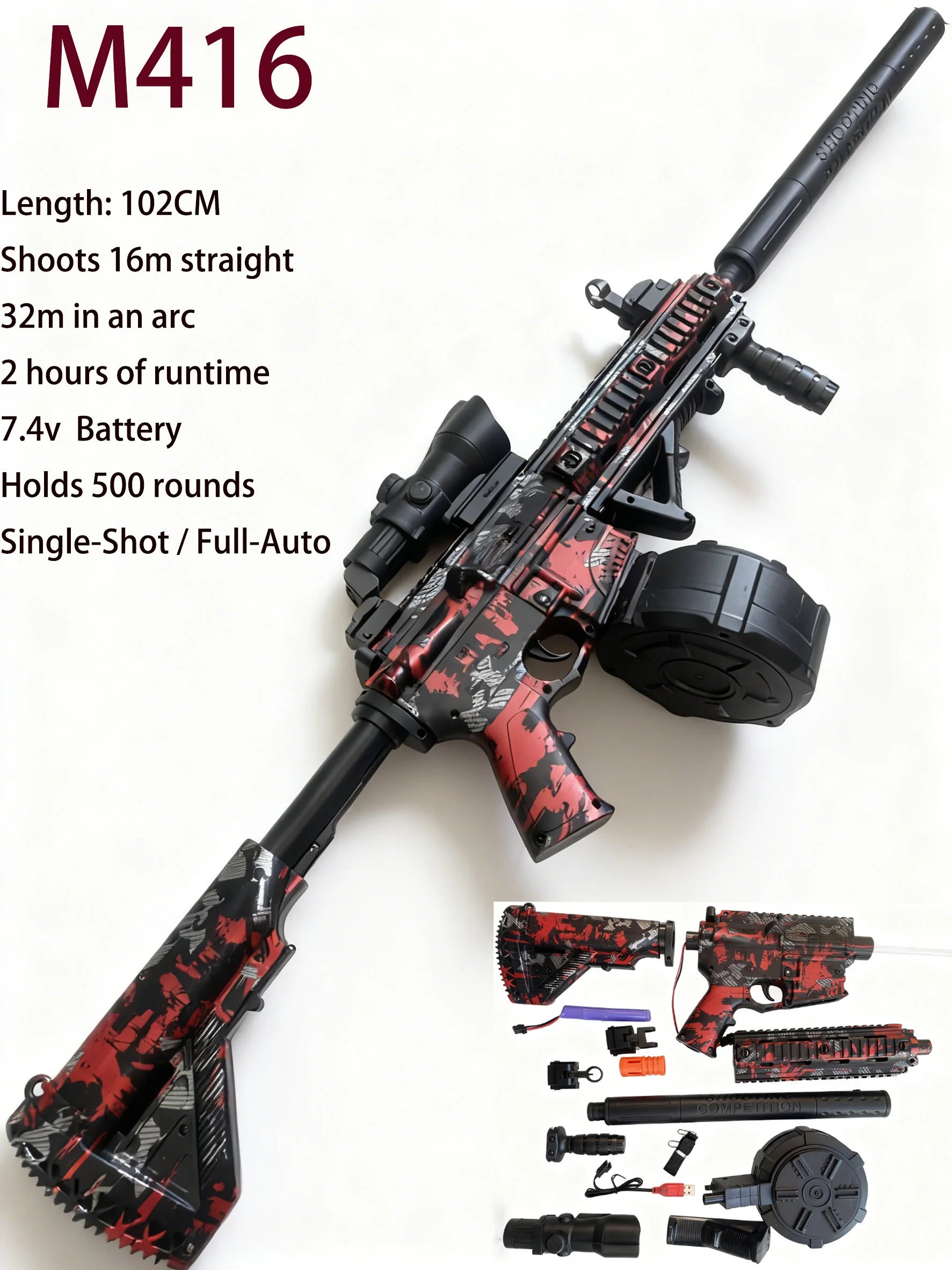 Perfect Gift for Men & Teens: M416 Full Auto Gel Blaster Gun - Dominate with 16m Straight Shooting, Ultimate Outdoor Battlefield