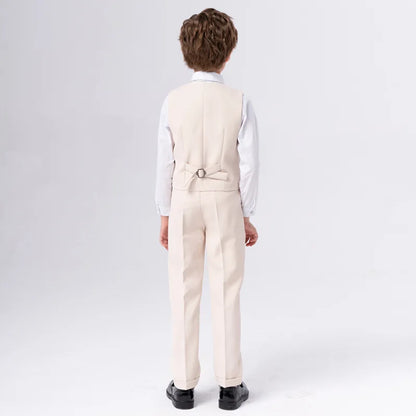 Teenagers’ Formal Tuxedo – Beige Waistcoat Set for Weddings & Parties