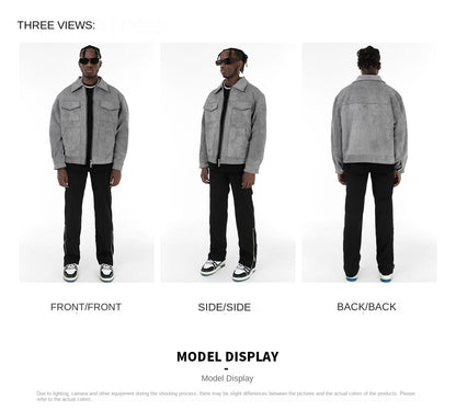 Casual Oversize Men's Jacket – Lapel Zipper Thick Coat