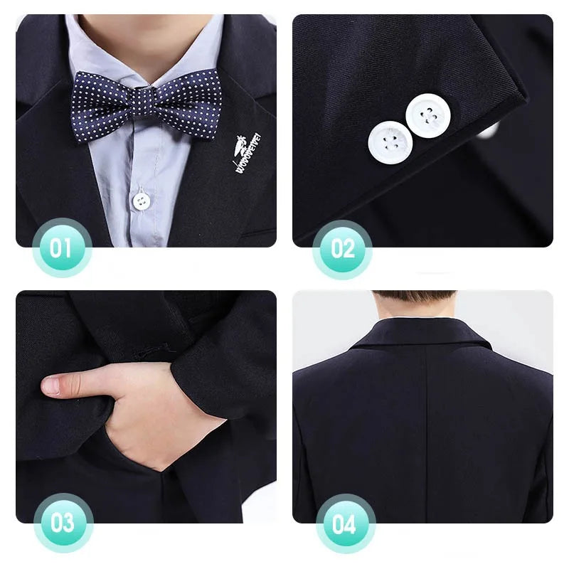 Boys' Formal Wedding Suit Set – Blazer, Vest, Shirt & Pants (Ages 4–12)
