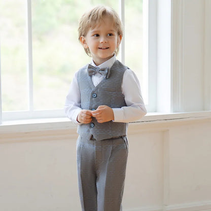 Young Boys’ Formal Outfit – British Plaid Blazer & Pants Set