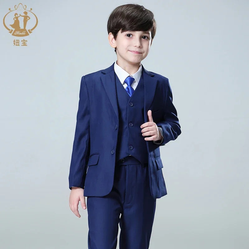 Boys’ Blue 3-Piece Formal Suit – Blazer, Vest & Pants for Weddings & Parties