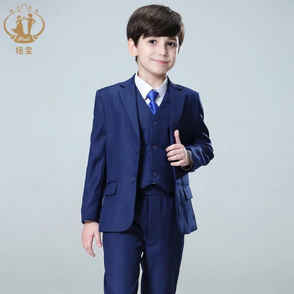 Boys’ Blue 3-Piece Formal Suit – Blazer, Vest & Pants for Weddings & Parties