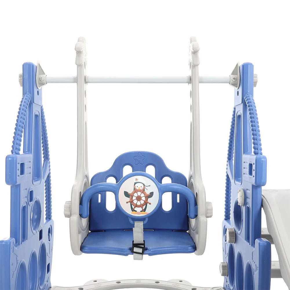 3-in-1 Kids Slide, Climber & Swing Set with Basketball Hoop – Blue Play Center!