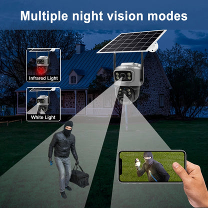 8MP 4K Solar Security Camera | 4G/WiFi | Dual Lens | PIR Motion | Night Vision