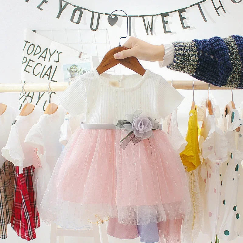 Baby Girl Birthday Party Flower Mesh Dress