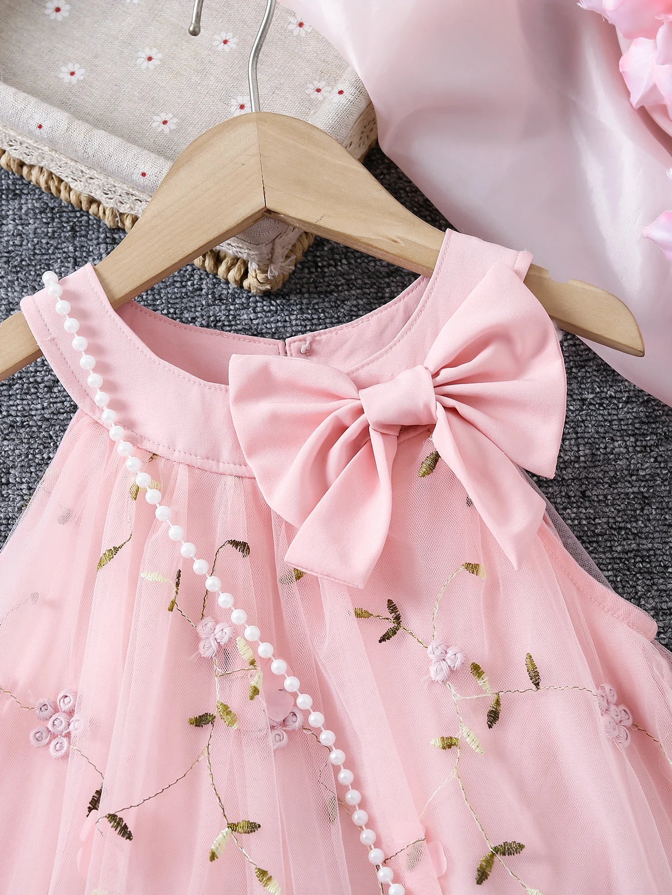 Girls' Summer Halter Dress with 3D Flowers & Bag