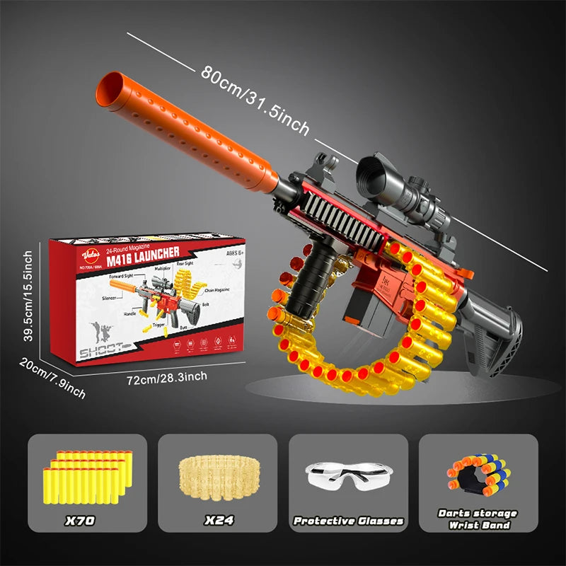 Automatic Blaster Toy Gun with Shell Ejection & 24-Dart Clip – Chain Mode Shooting Game for Kids 6+