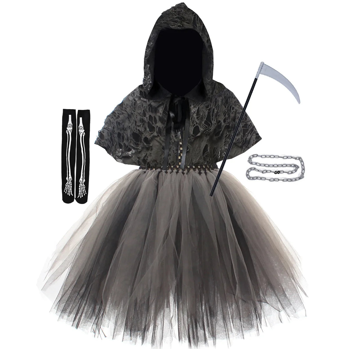 Girls Evil Halloween Outfit – Grim Reaper Carnival Costume