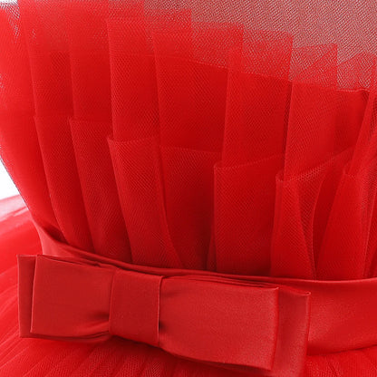 Elegant Red Tulle Dress for Girls – First Communion & Birthday