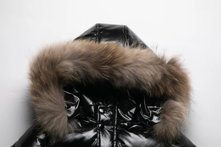 Shiny Waterproof Kids' Down Parka – Real Fur Hood