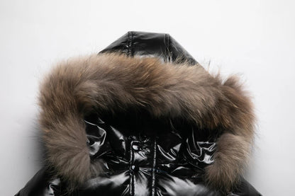 Shiny Waterproof Kids' Down Parka – Real Fur Hood