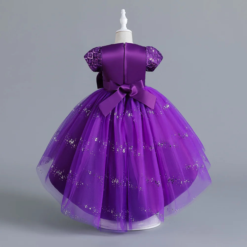 Kids’ Sequin Dress – High-Low Puffy Tutu with Bow Belt