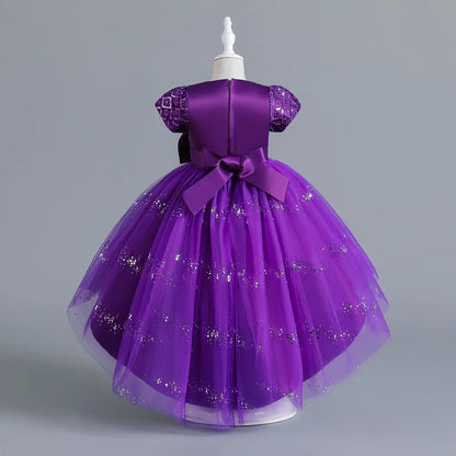 Kids’ Sequin Dress – High-Low Puffy Tutu with Bow Belt