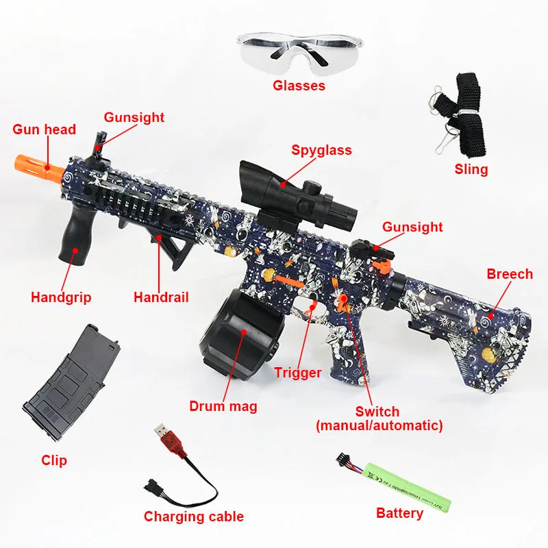 Ultra Shoppings M416 Electric Ball Blaster toy gun with manual and automatic modes, ideal for outdoor shooting games and gifts
